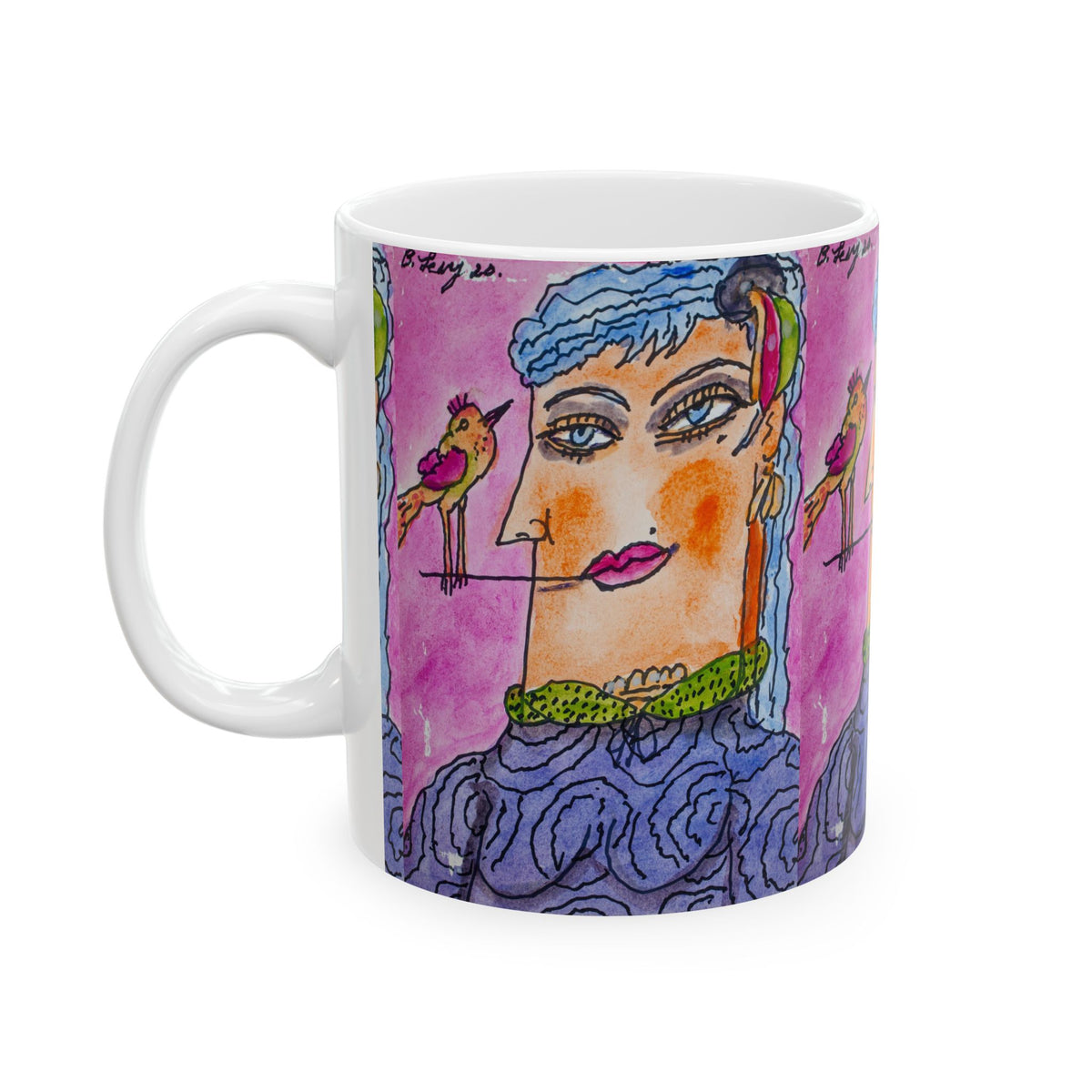 Ceramic Mug, Pink Lady Full (Benny’s Luv Mugs ❤️) Artwork by Benjamin Levy (Limited Edition) Full (11oz, 15oz)