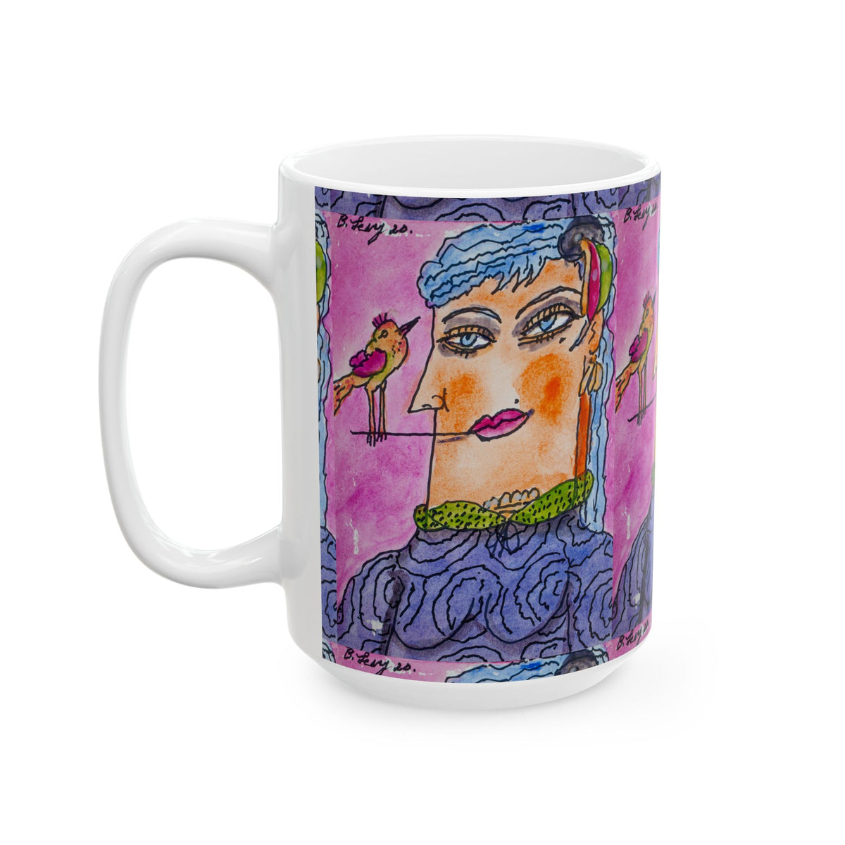 Ceramic Mug, Pink Lady Full (Benny’s Luv Mugs ❤️) Artwork by Benjamin Levy (Limited Edition) Full (11oz, 15oz)