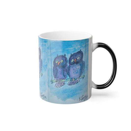 Color Morphing Mug - Luv Owls (Benny’s Luv Mugs ❤️) Color Morphing Mug, 11oz Artwork by Benjamin Levy ( Limited Edition)