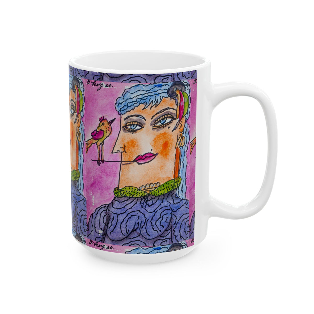 Ceramic Mug, Pink Lady Full (Benny’s Luv Mugs ❤️) Artwork by Benjamin Levy (Limited Edition) Full (11oz, 15oz)
