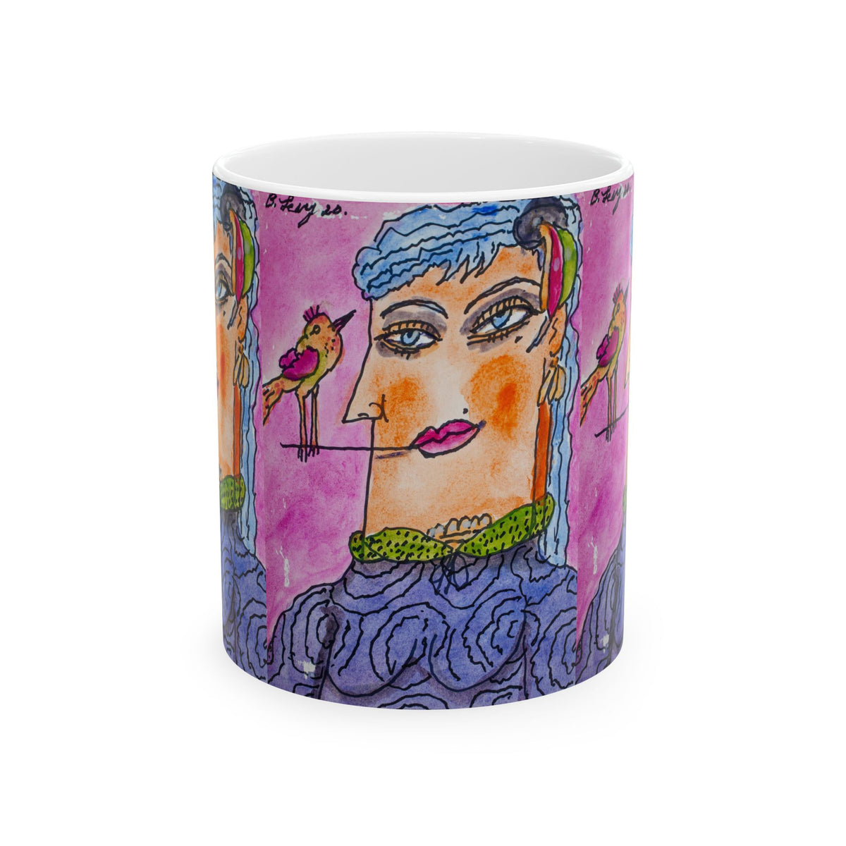 Ceramic Mug, Pink Lady Full (Benny’s Luv Mugs ❤️) Artwork by Benjamin Levy (Limited Edition) Full (11oz, 15oz)
