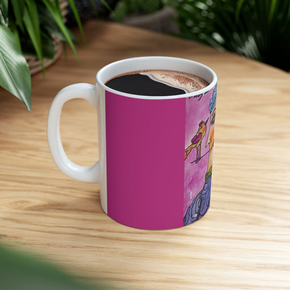 Ceramic Mug, Pink Lady (on Pink) - (Benny's Luv Mugs) Artwork by Benjamin Levy - Limited Edition (11oz, 15oz)