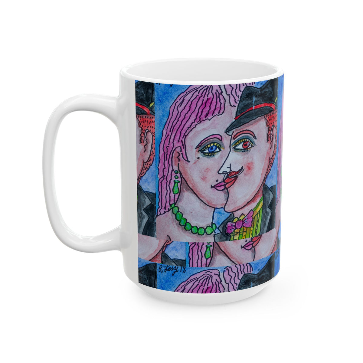 Ceramic Mug - Kissing Couple (Full) - (Benny’s Luv Mugs ❤️) Artwork by Benjamin Levy (Limited Edition) (11oz, 15oz)