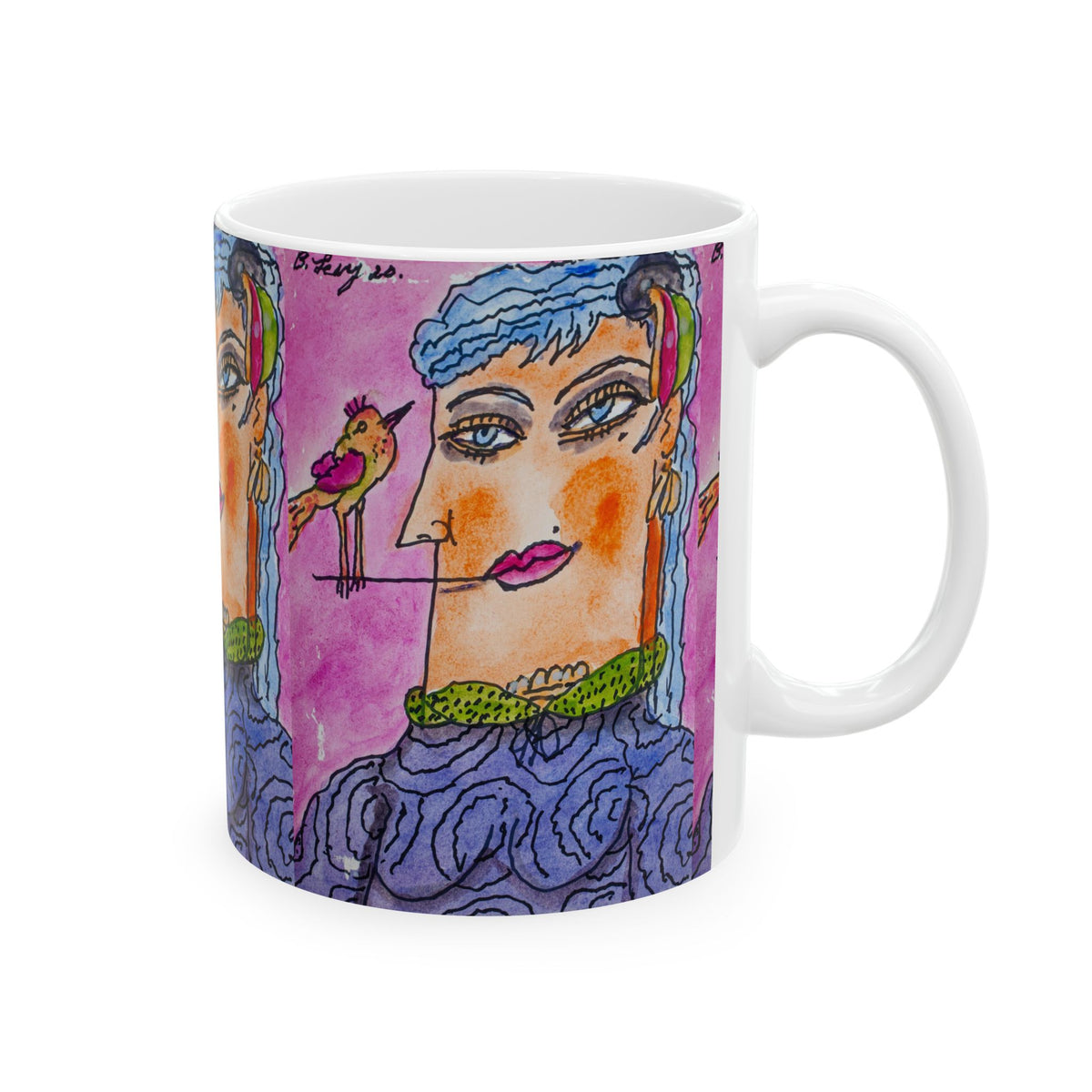 Ceramic Mug, Pink Lady Full (Benny’s Luv Mugs ❤️) Artwork by Benjamin Levy (Limited Edition) Full (11oz, 15oz)