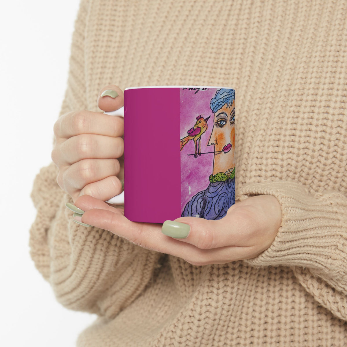 Ceramic Mug, Pink Lady (on Pink) - (Benny's Luv Mugs) Artwork by Benjamin Levy - Limited Edition (11oz, 15oz)