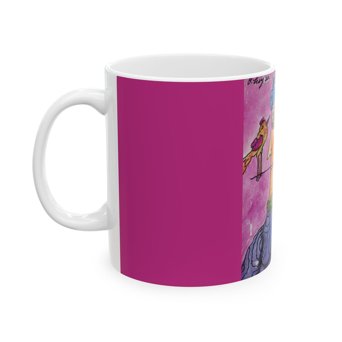 Ceramic Mug, Pink Lady (on Pink) - (Benny's Luv Mugs) Artwork by Benjamin Levy - Limited Edition (11oz, 15oz)