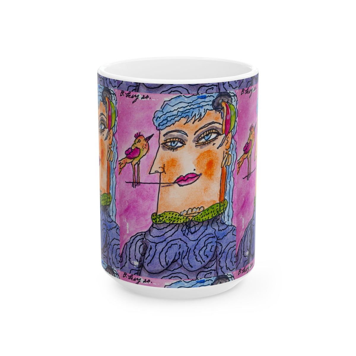 Ceramic Mug, Pink Lady Full (Benny’s Luv Mugs ❤️) Artwork by Benjamin Levy (Limited Edition) Full (11oz, 15oz)