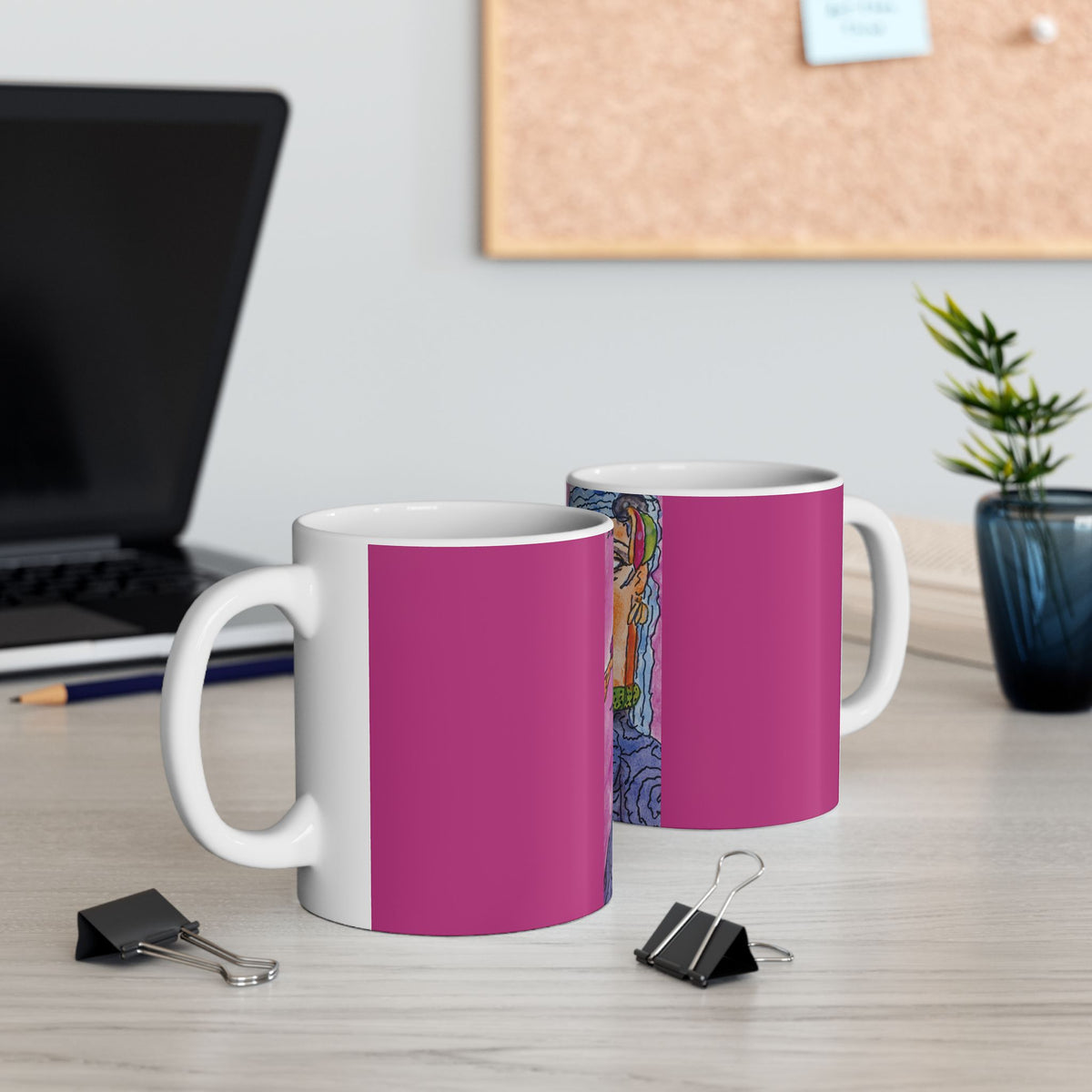 Ceramic Mug, Pink Lady (on Pink) - (Benny's Luv Mugs) Artwork by Benjamin Levy - Limited Edition (11oz, 15oz)