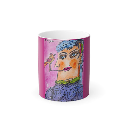 Color Morphing Mug, Pink Lady (on Pink) - (Benny’s Luv Mugs ❤️) Artwork by Benjamin Levy - Limited Edition (11oz)