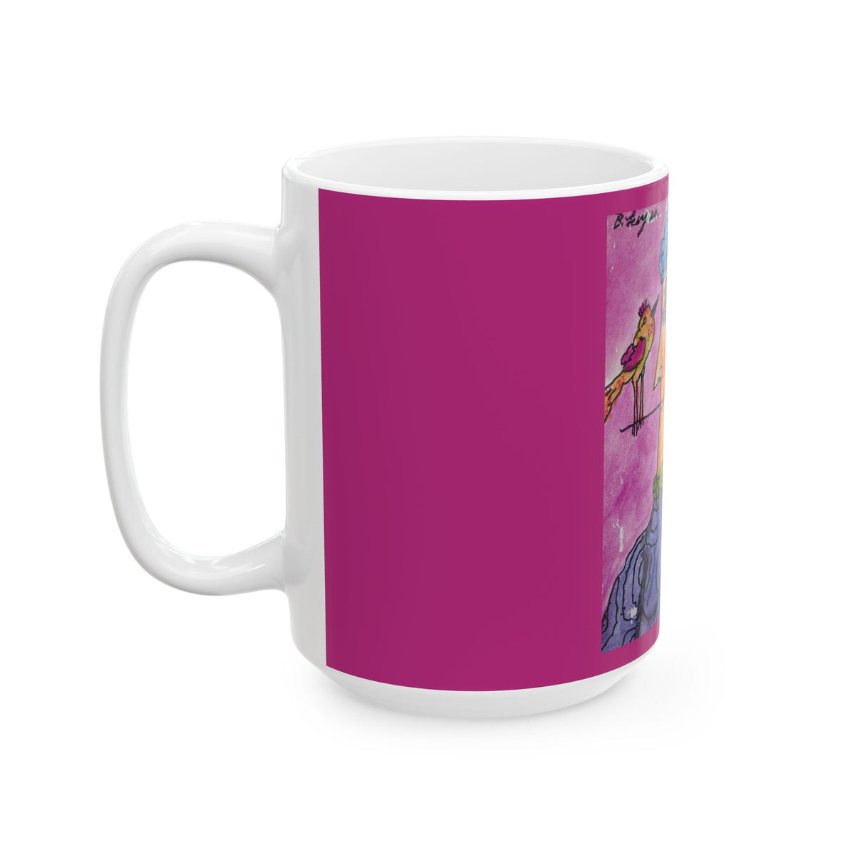 Ceramic Mug, Pink Lady (on Pink) - (Benny’s Luv Mugs ❤️) Artwork by Benjamin Levy - Limited Edition (11oz, 15oz)